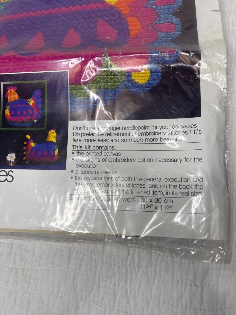 VTG Sophie Desroches Embroidery On Canvas Tapestry Kit Hen/Chicken NWT - Picture 5 of 8